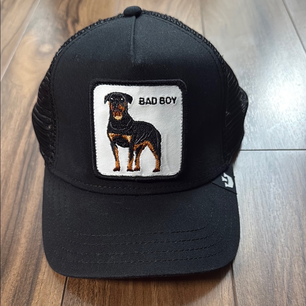 Black Trucker Hat with Dog Patch